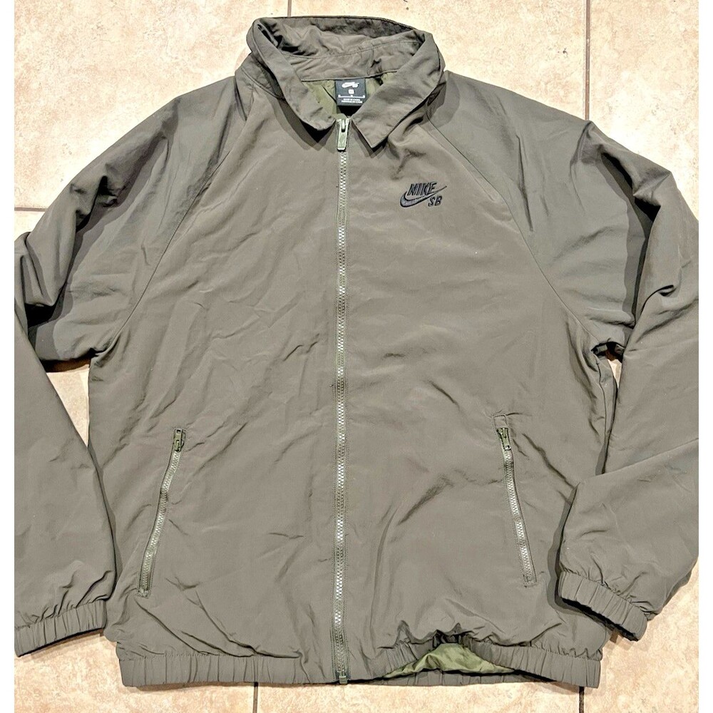 Nike SB Jacket Mens Medium Green Full Zip Coach Bomber Skateboarding Nylon